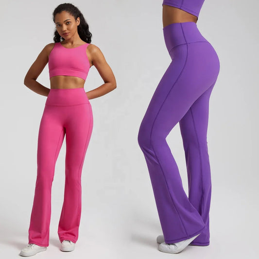 Nylon spandex knit high waist bootcut yoga leggings with 8-way stretch - product image