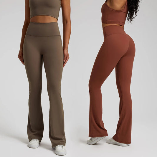 Nylon spandex knit high waist bootcut yoga leggings with 8-way stretch - product image