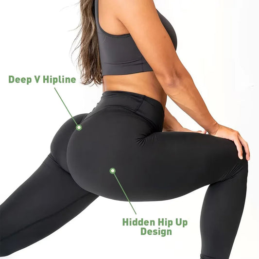 Nylon spandex knit high waist v-shape invisible hip shaper sports leggings women - product image