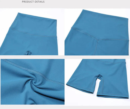 Nylon spandex knit women's 2 piece high waist gym fitness biker shorts set - product image