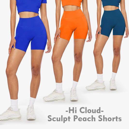 Nylon spandex knit women's 6" sculpt peach hidden scrunch fitness shorts elastic waist - product image