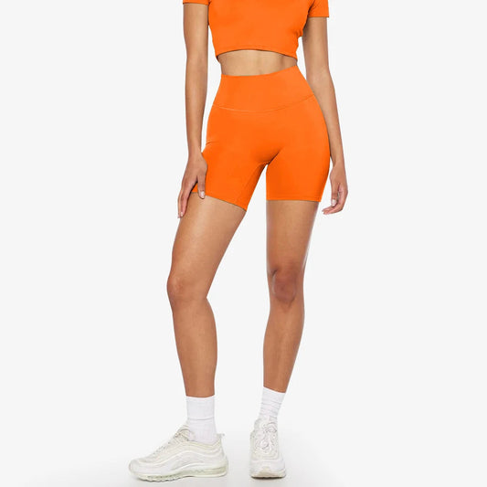 Nylon spandex knit women's 6" sculpt peach hidden scrunch fitness shorts elastic waist - product image