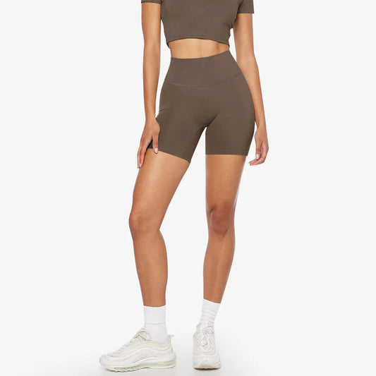 Nylon spandex knit women's 6" sculpt peach hidden scrunch fitness shorts elastic waist - product image