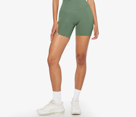 Nylon spandex knit women's 6" sculpt peach hidden scrunch fitness shorts elastic waist - product image