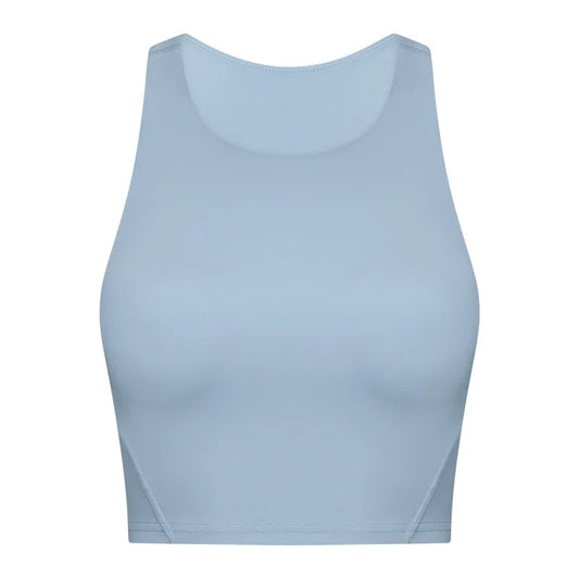 Nylon spandex knit women's high neck padded fitness sports bra crop top vest - product image
