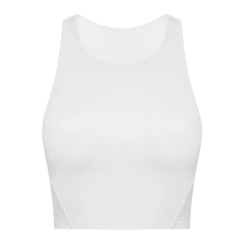Nylon spandex knit women's high neck padded fitness sports bra crop top vest - product image