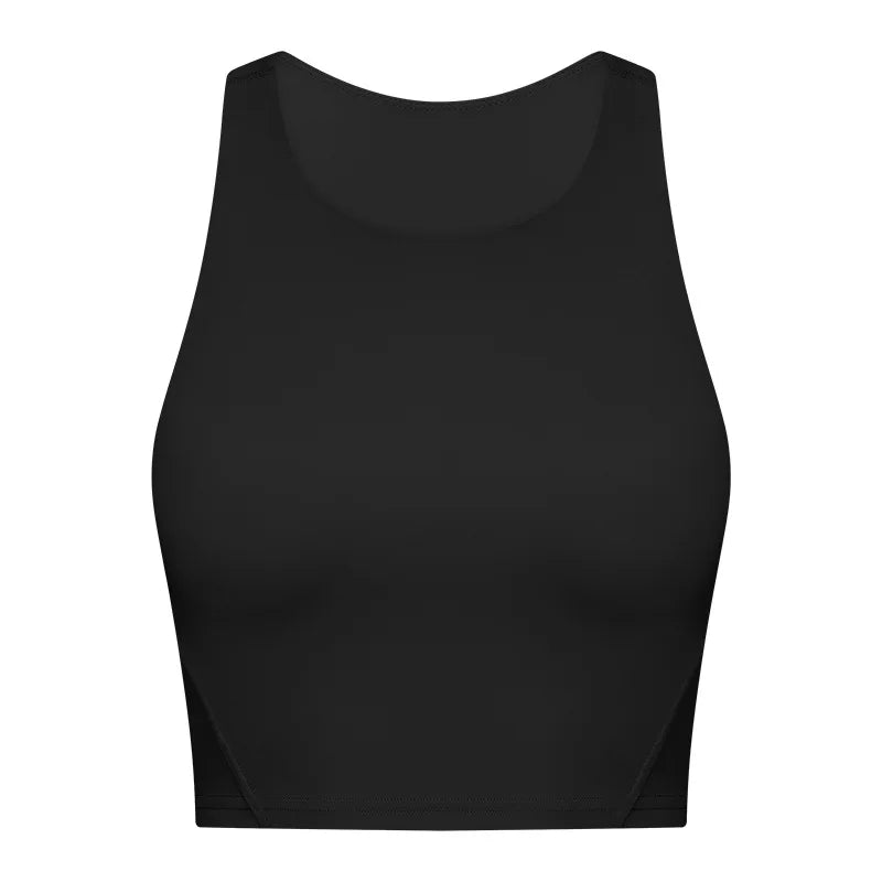 Nylon spandex knit women's high neck padded fitness sports bra crop top vest - product image