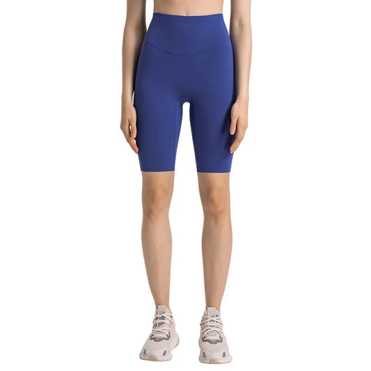 Nylon spandex knit women's high-waisted tummy control five-point yoga shorts - product image