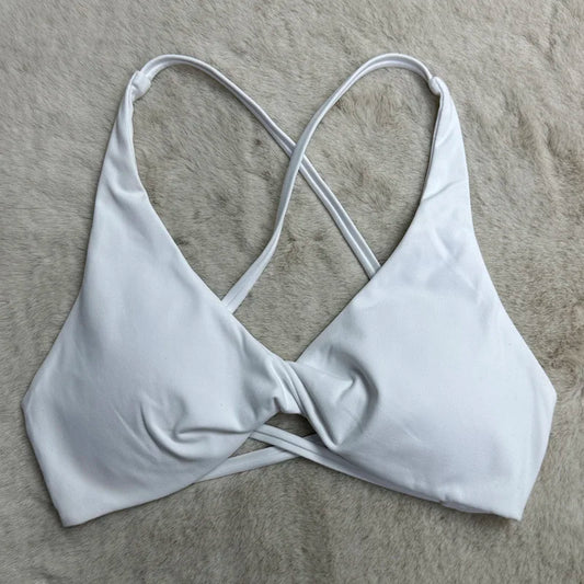 Nylon spandex knit women's padded front twist sports yoga crop tank gym bra - product image