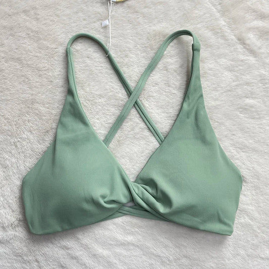 Nylon spandex knit women's padded front twist sports yoga crop tank gym bra - product image
