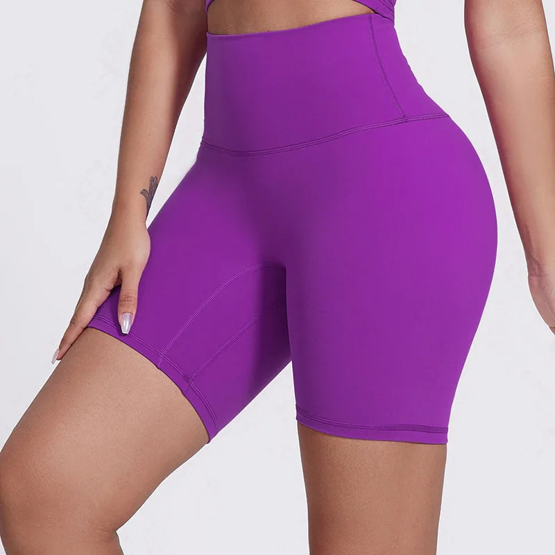 Nylon spandex women's 6" plain high waist gym biker workout shorts - product image