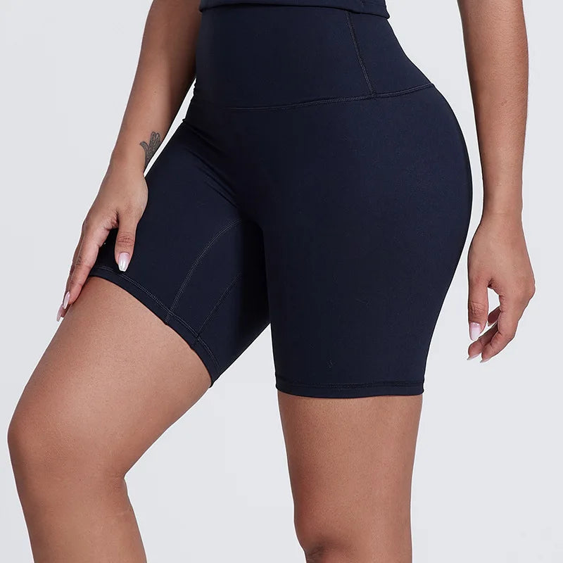 Nylon spandex women's 6" plain high waist gym biker workout shorts - product image