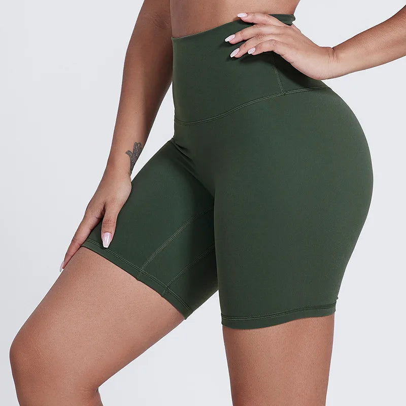 Nylon spandex women's 6" plain high waist gym biker workout shorts - product image