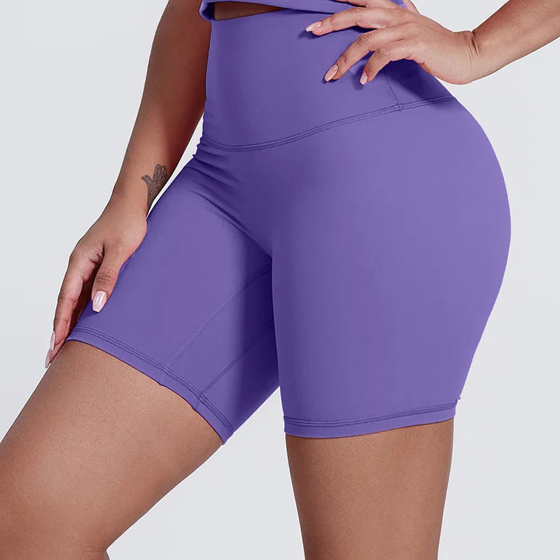 Nylon spandex women's 6" plain high waist gym biker workout shorts - product image