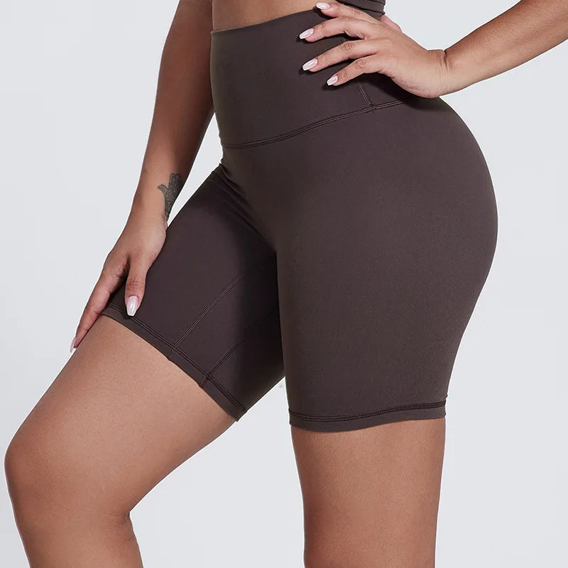Nylon spandex women's 6" plain high waist gym biker workout shorts - product image