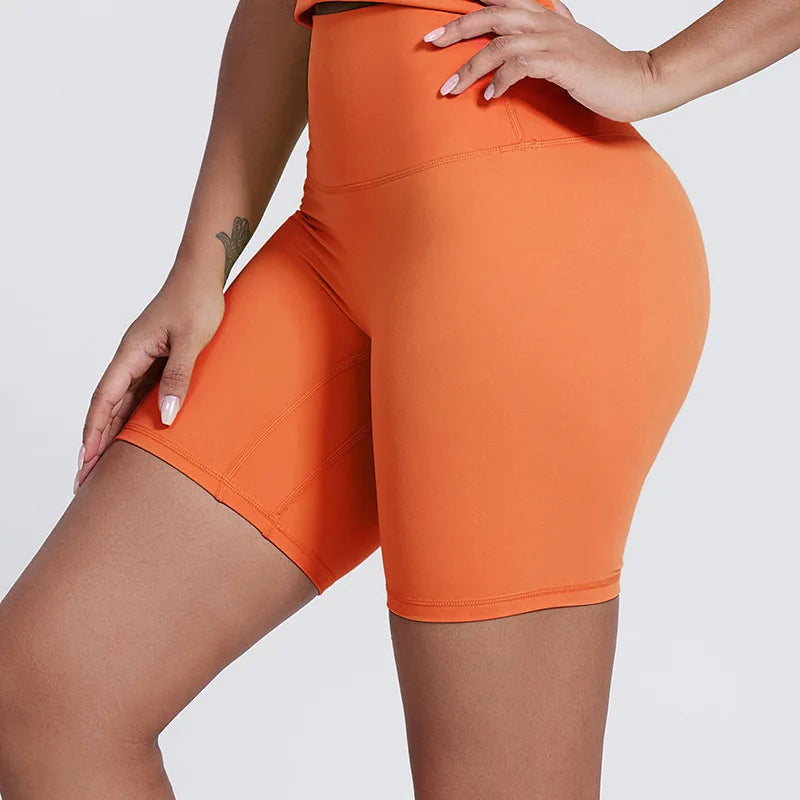 Nylon spandex women's 6" plain high waist gym biker workout shorts - product image