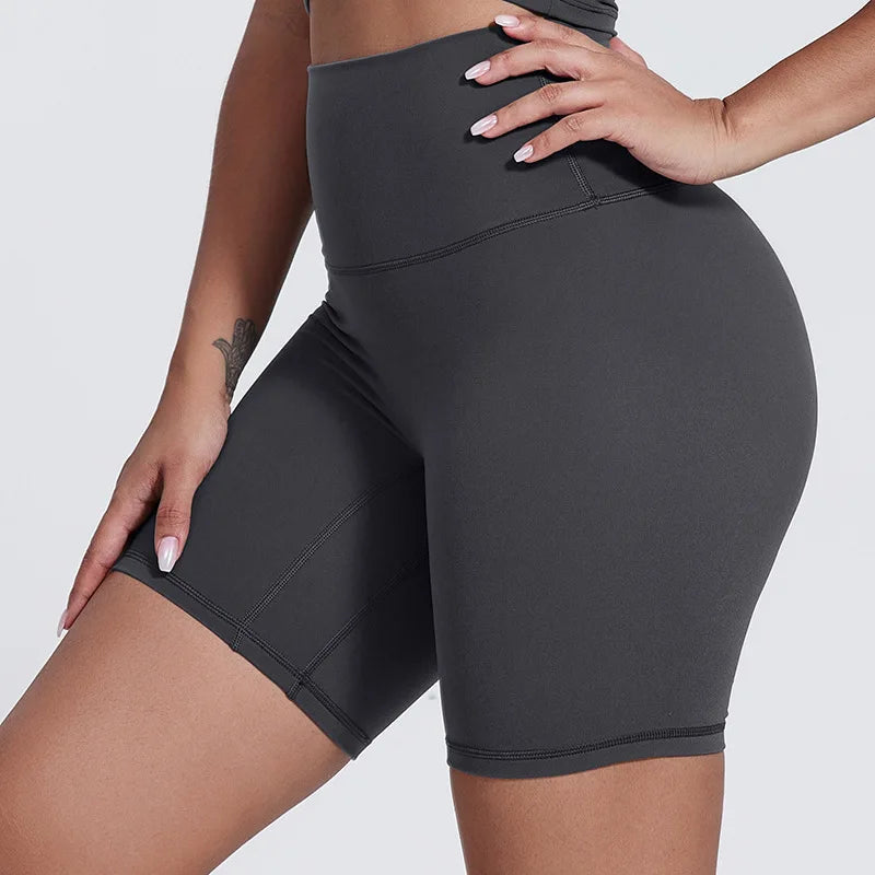 Nylon spandex women's 6" plain high waist gym biker workout shorts - product image