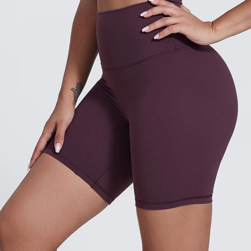 Nylon spandex women's 6" plain high waist gym biker workout shorts - product image
