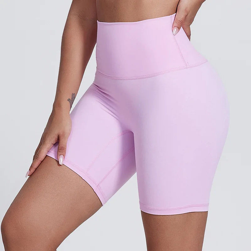 Nylon spandex women's 6" plain high waist gym biker workout shorts - product image