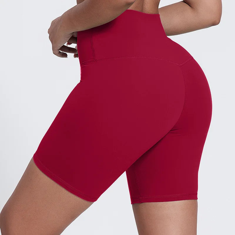 Nylon spandex women's 6" plain high waist gym biker workout shorts - product image
