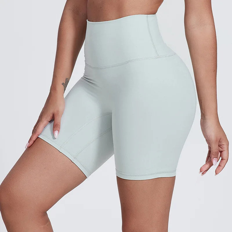 Nylon spandex women's 6" plain high waist gym biker workout shorts - product image