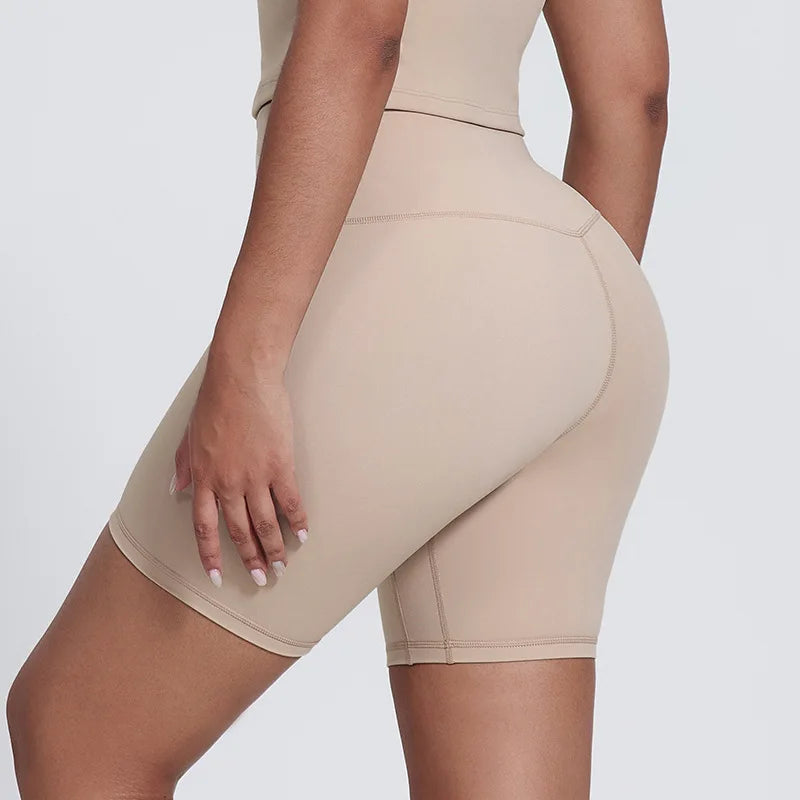 Nylon spandex women's 6" plain high waist gym biker workout shorts - product image