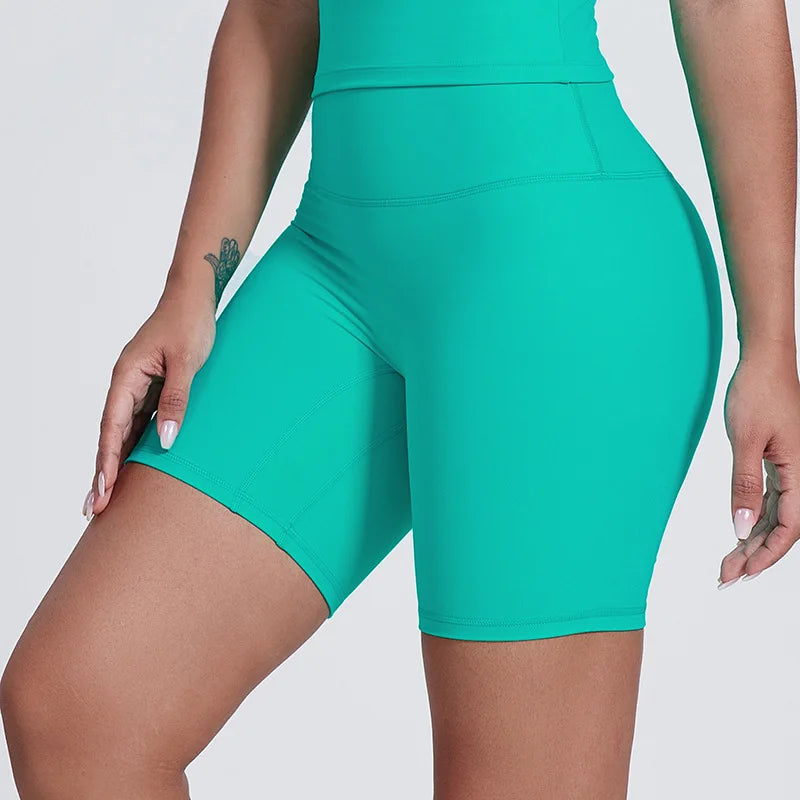 Nylon spandex women's 6" plain high waist gym biker workout shorts - product image
