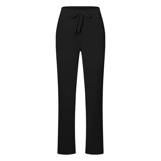 Nylon spandex womens tummy control straight casual running pants drawstring pocket - product image