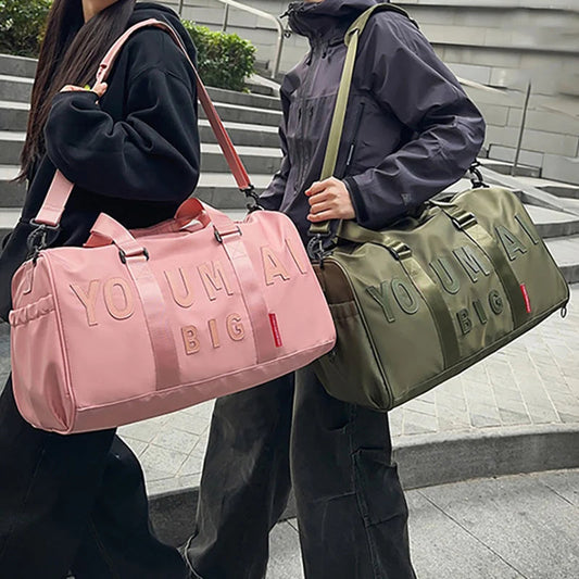 Nylon sports duffel bag with dry/wet separation shoe compartment and multiple pockets - product image