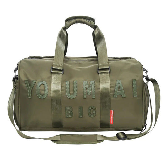 Nylon sports duffel bag with dry/wet separation shoe compartment and multiple pockets - product image