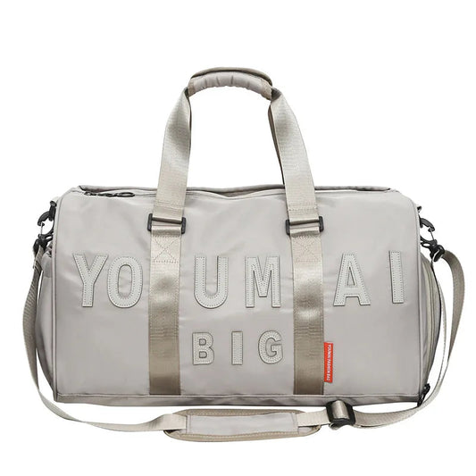 Nylon sports duffel bag with dry/wet separation shoe compartment and multiple pockets - product image