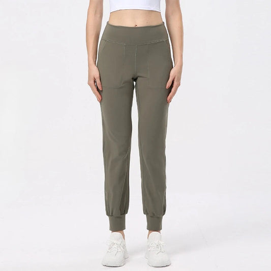 Nylon tat weave high waist girdle yoga pants women's elastic waist no pocket - product image