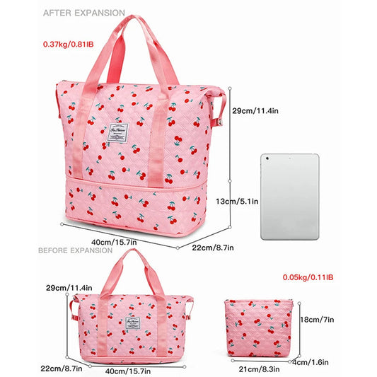 Oxford lightweight large capacity casual tote bag with expansion zipper and multiple pockets - product image