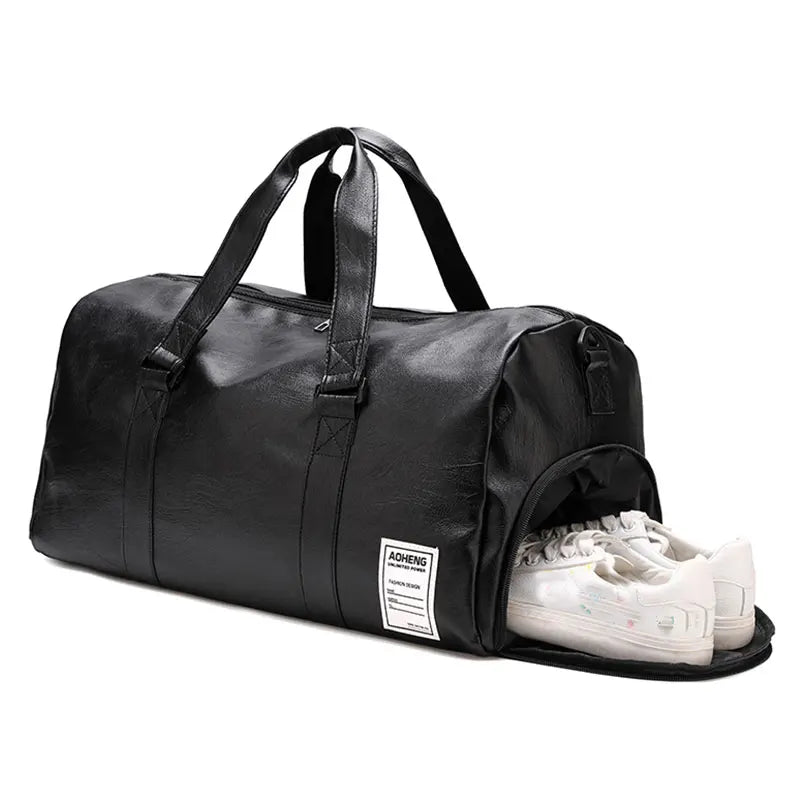 Pu leather gym bag with dry/wet separation and independent shoe compartment - product image