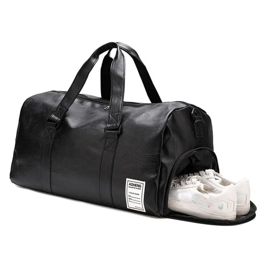 Pu leather gym bag with dry/wet separation and independent shoe compartment - product image