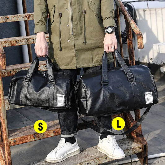 Pu leather gym bag with dry/wet separation and independent shoe compartment - product image
