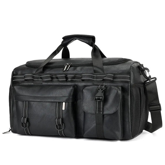 Pu sports duffel bag with dry/wet separation shoe compartment and multiple pockets - product image