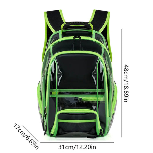 Pvc transparent large capacity multi-pocket waterproof softback backpack with trolley strap - product image