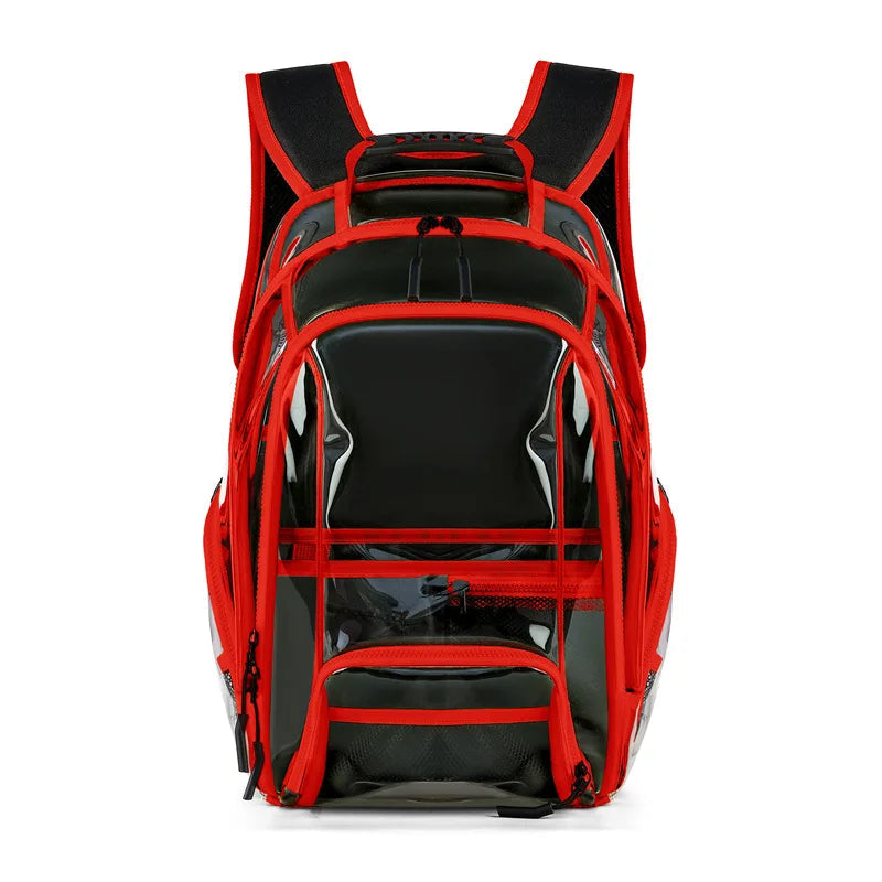 Pvc transparent large capacity multi-pocket waterproof softback backpack with trolley strap - product image