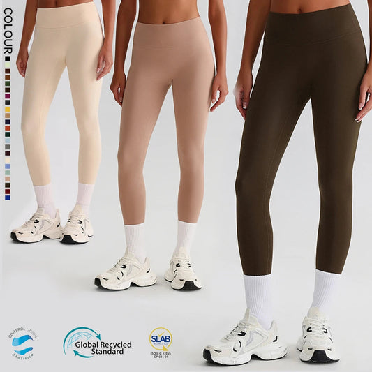 Recycled polyester high waist ankle length nylon yoga leggings - product image