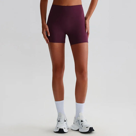 Recycled polyester high waist knit nylon workout sport shorts - product image