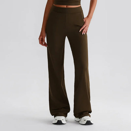 Recycled polyester knit high waist straight cut jogger pants with pocket women's - product image