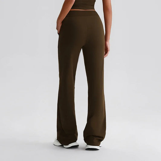 Recycled polyester knit high waist straight cut jogger pants with pocket women's - product image