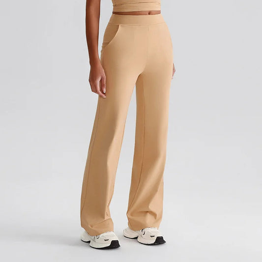 Recycled polyester knit high waist straight cut jogger pants with pocket women's - product image
