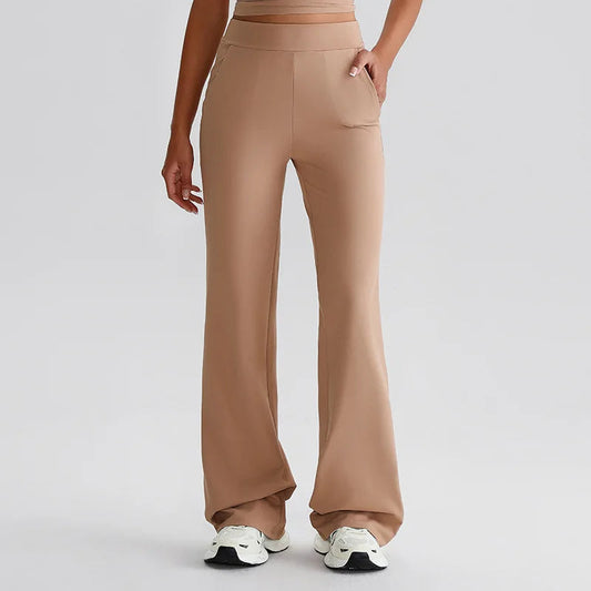 Recycled polyester knit high waist straight cut jogger pants with pocket women's - product image