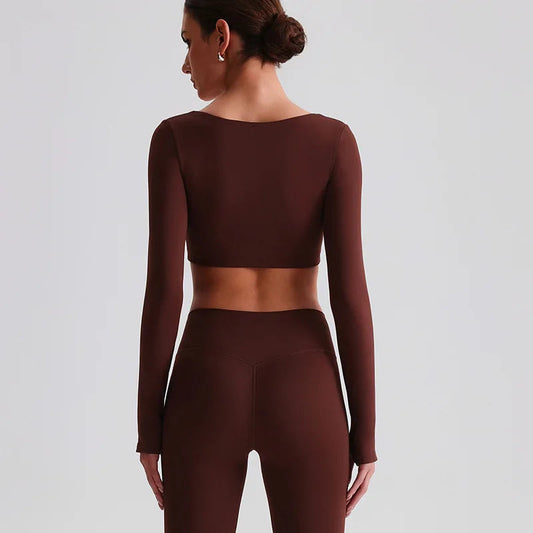 Recycled polyester padded long sleeve crop top plain workout gym shirt - product image