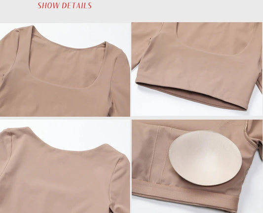 Recycled polyester padded long sleeve crop top plain workout gym shirt - product image