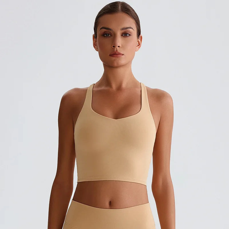 Recycled polyester strappy gym workout longline sports bras - product image