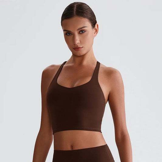 Recycled polyester strappy gym workout longline sports bras - product image