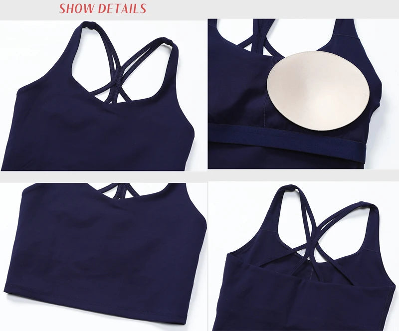Recycled polyester strappy gym workout longline sports bras - product image